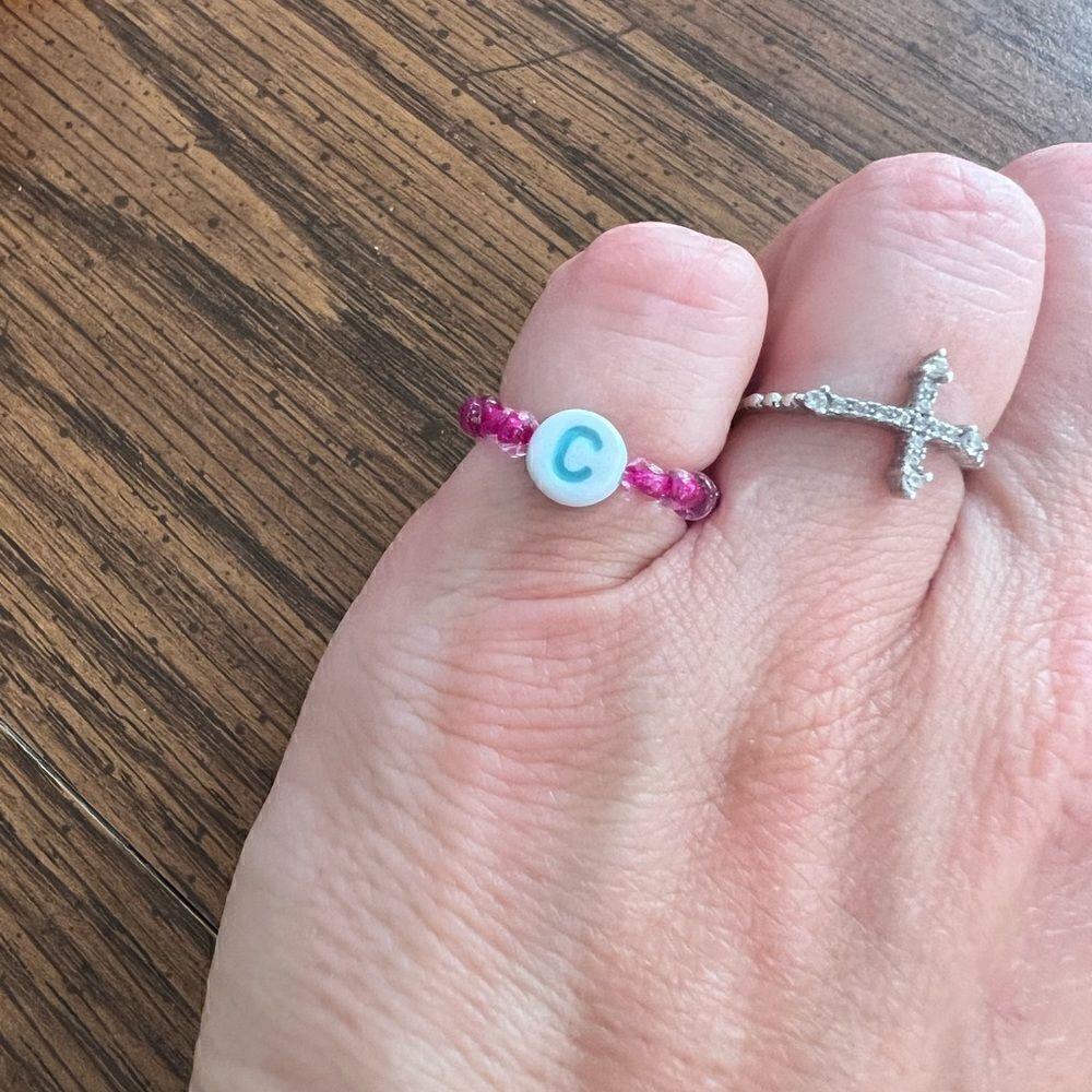 Custom Initial Glass Bead Ring - Picture 2 of 2